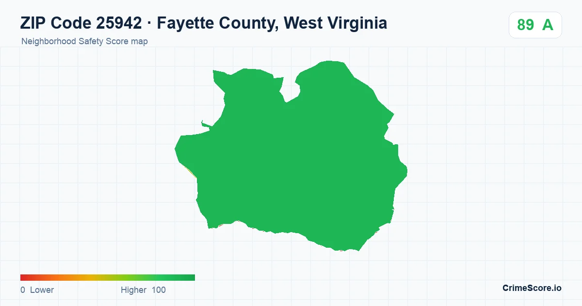 ZIP Code 25942 in Fayette County, West Virginia neighborhood Safety Score map