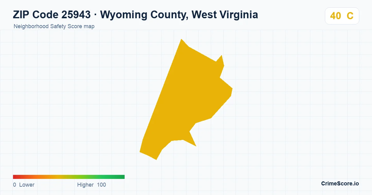 ZIP Code 25943 in Wyoming County, West Virginia neighborhood Safety Score map
