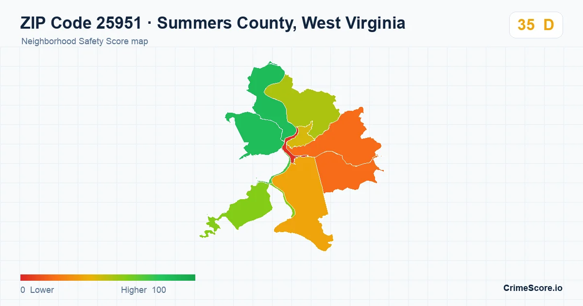 ZIP Code 25951 in Summers County, West Virginia neighborhood Safety Score map