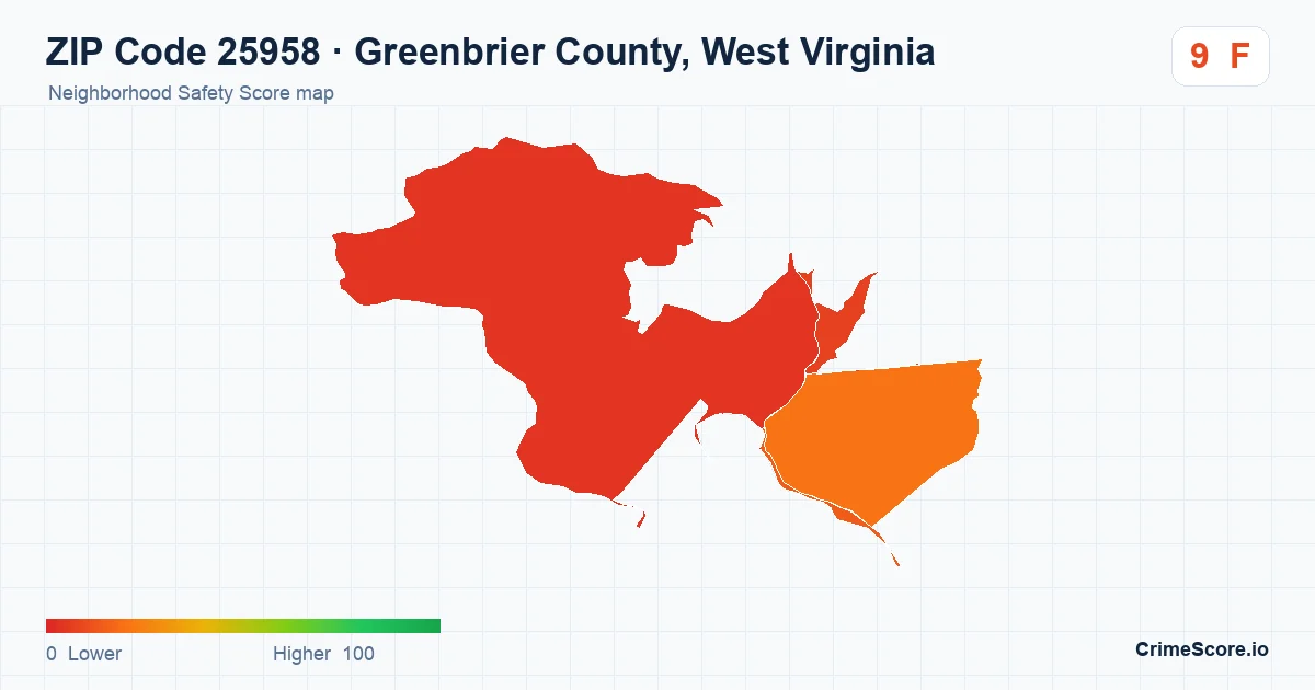 ZIP Code 25958 in Greenbrier County, West Virginia neighborhood Safety Score map