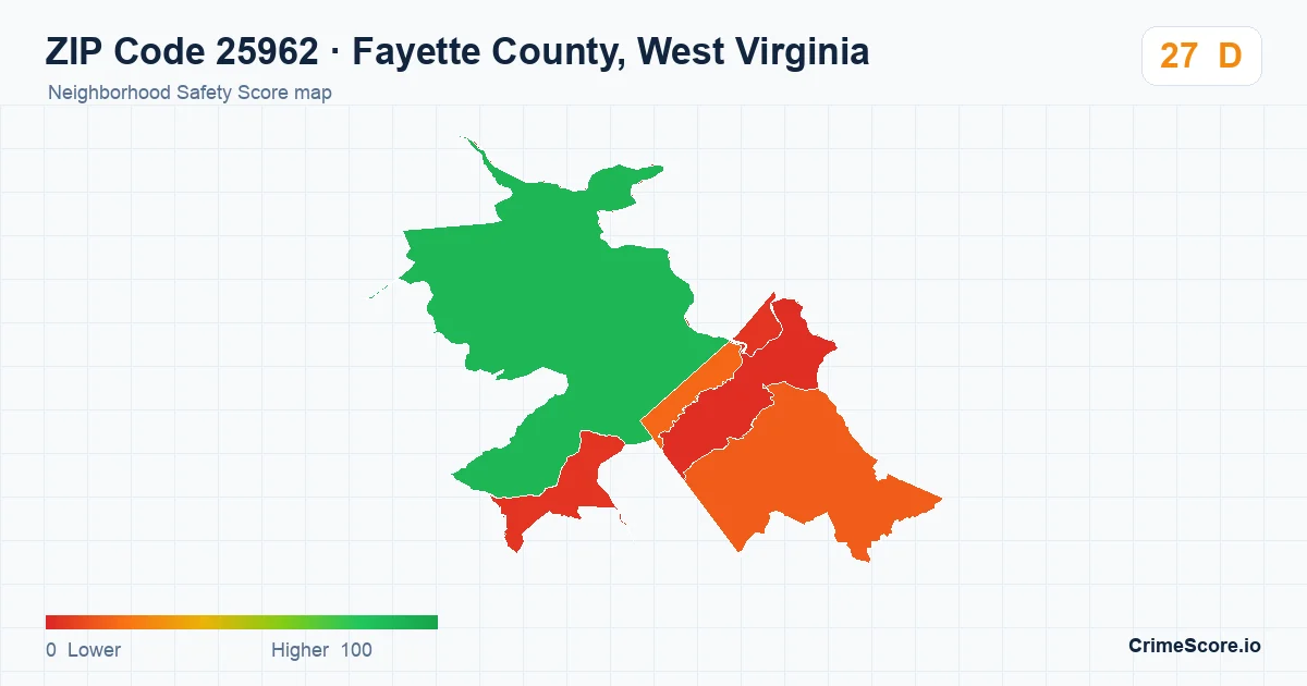 ZIP Code 25962 in Fayette County, West Virginia neighborhood Safety Score map