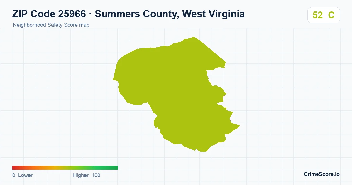ZIP Code 25966 in Summers County, West Virginia neighborhood Safety Score map