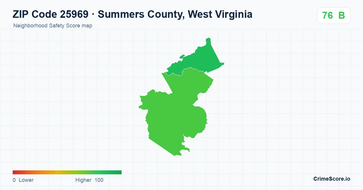 ZIP Code 25969 in Summers County, West Virginia neighborhood Safety Score map