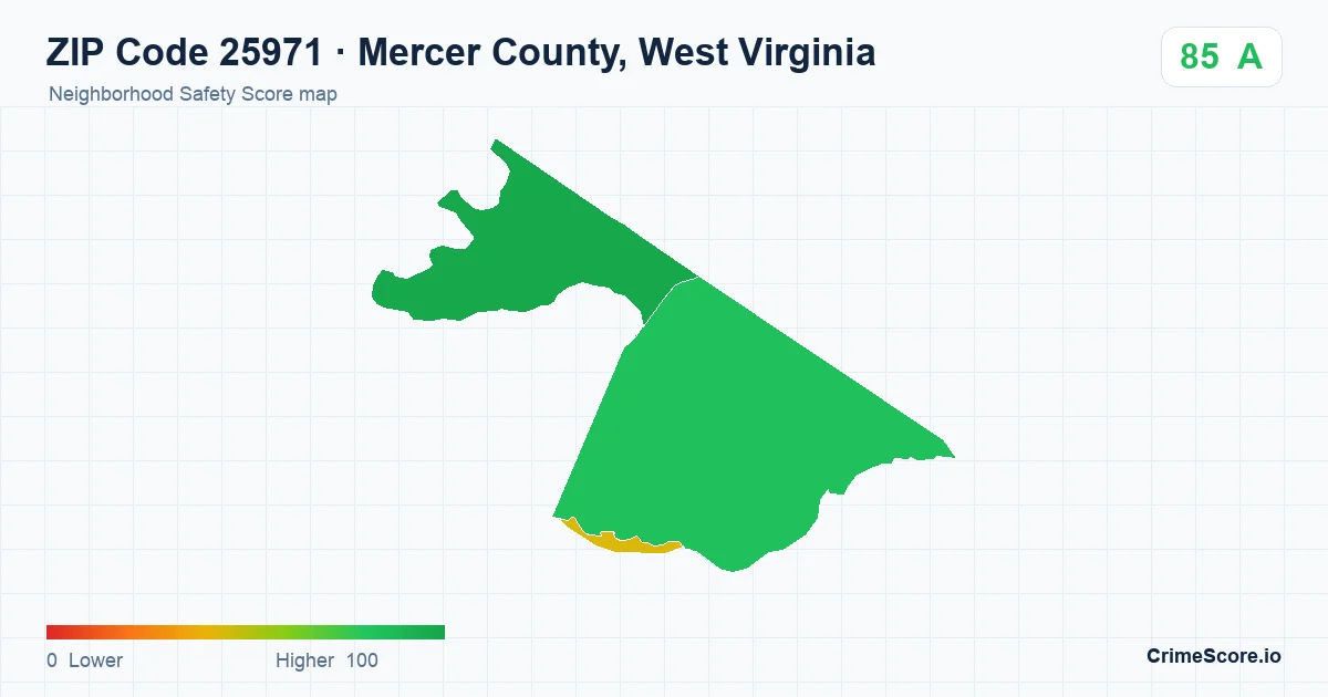 ZIP Code 25971 in Mercer County, West Virginia neighborhood Safety Score map