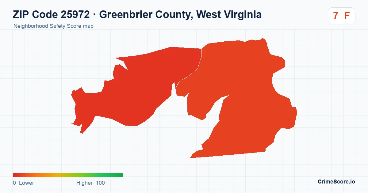 ZIP Code 25972 in Greenbrier County, West Virginia neighborhood Safety Score map