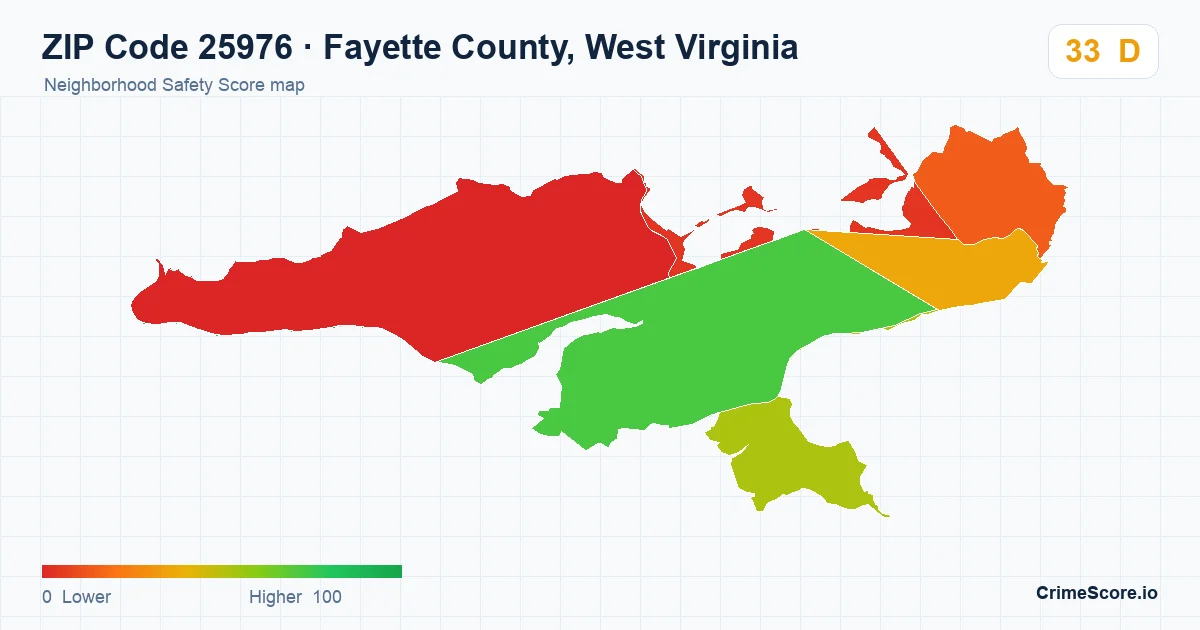 ZIP Code 25976 in Fayette County, West Virginia neighborhood Safety Score map