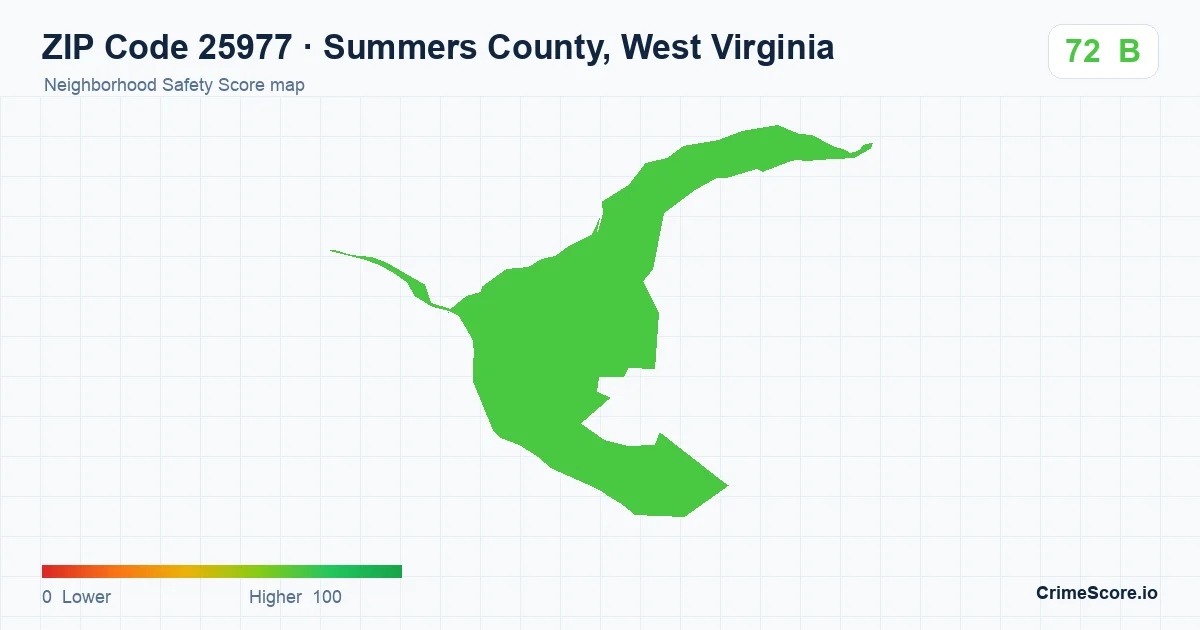 ZIP Code 25977 in Summers County, West Virginia neighborhood Safety Score map