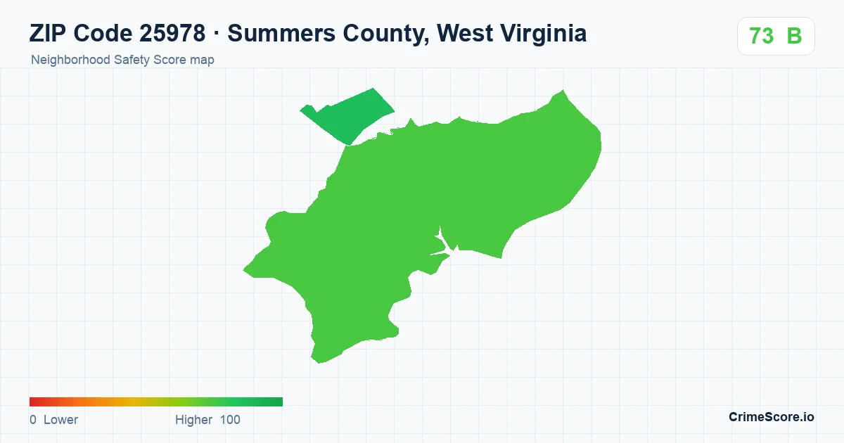 ZIP Code 25978 in Summers County, West Virginia neighborhood Safety Score map