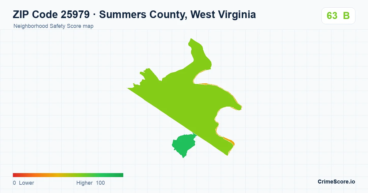 ZIP Code 25979 in Summers County, West Virginia neighborhood Safety Score map