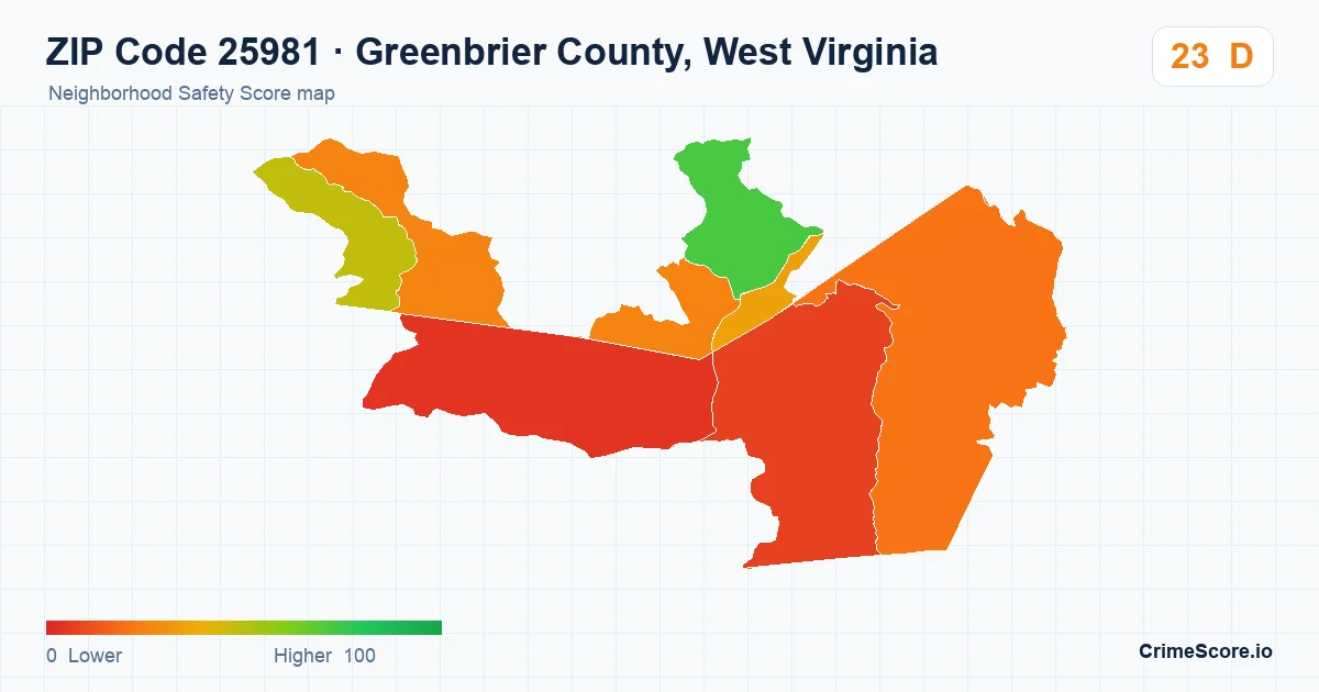 ZIP Code 25981 in Greenbrier County, West Virginia neighborhood Safety Score map