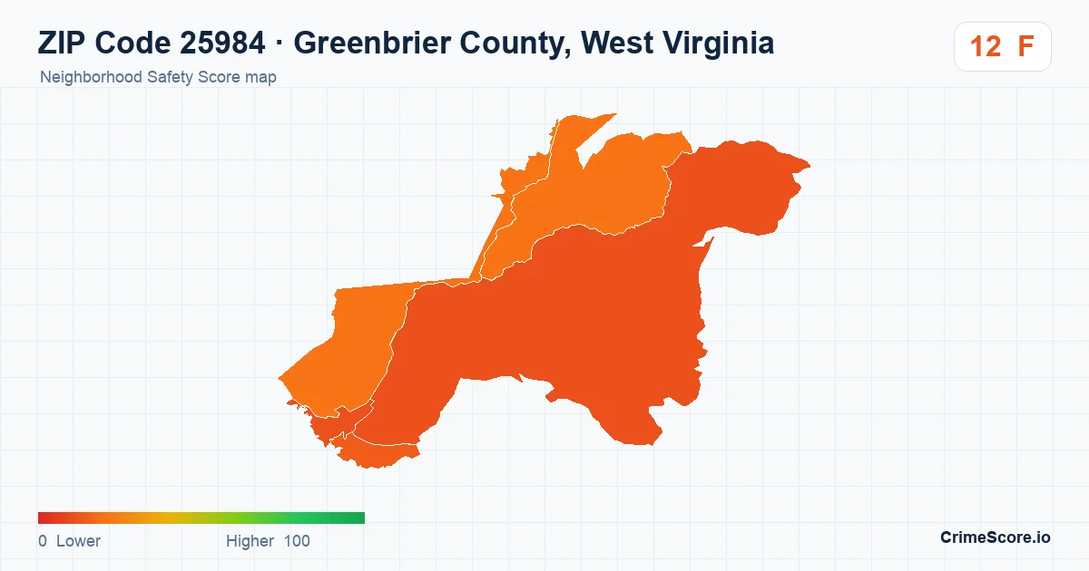 ZIP Code 25984 in Greenbrier County, West Virginia neighborhood Safety Score map