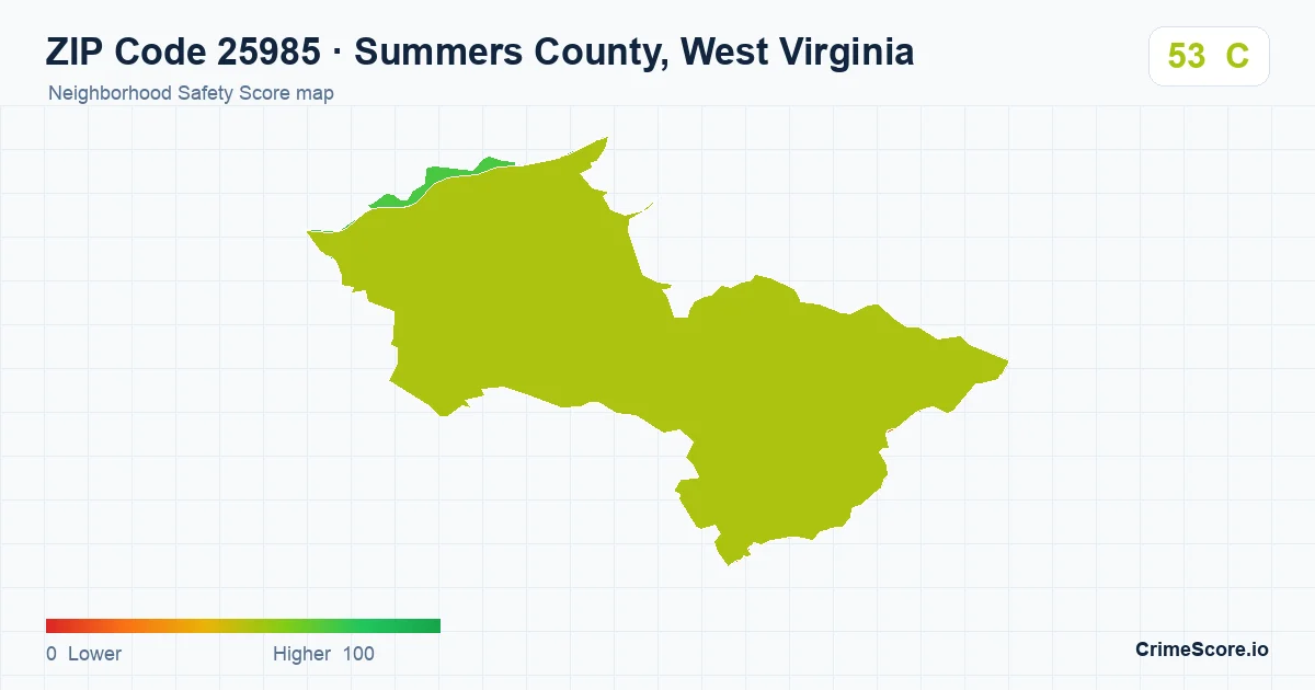 ZIP Code 25985 in Summers County, West Virginia neighborhood Safety Score map