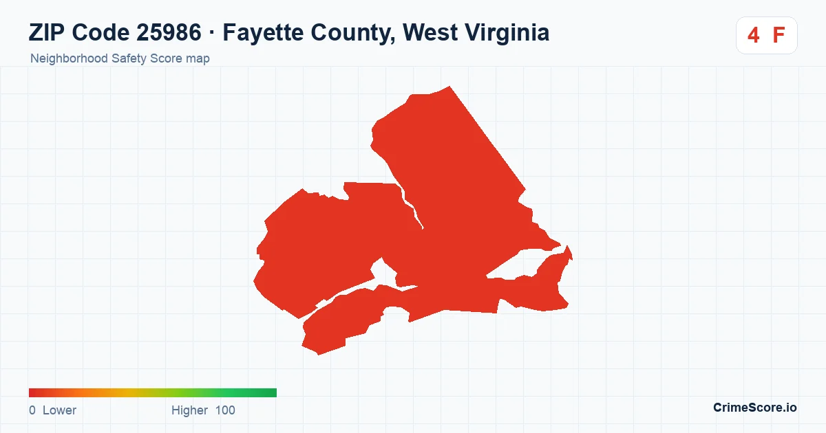 ZIP Code 25986 in Fayette County, West Virginia neighborhood Safety Score map