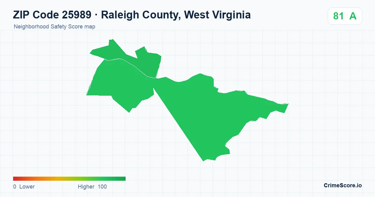 ZIP Code 25989 in Raleigh County, West Virginia neighborhood Safety Score map