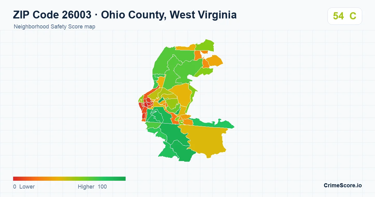 ZIP Code 26003 in Ohio County, West Virginia neighborhood Safety Score map