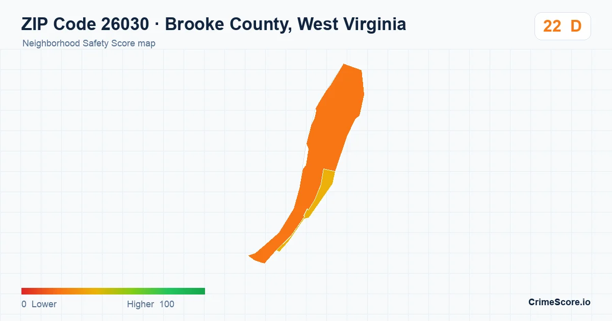 ZIP Code 26030 in Brooke County, West Virginia neighborhood Safety Score map