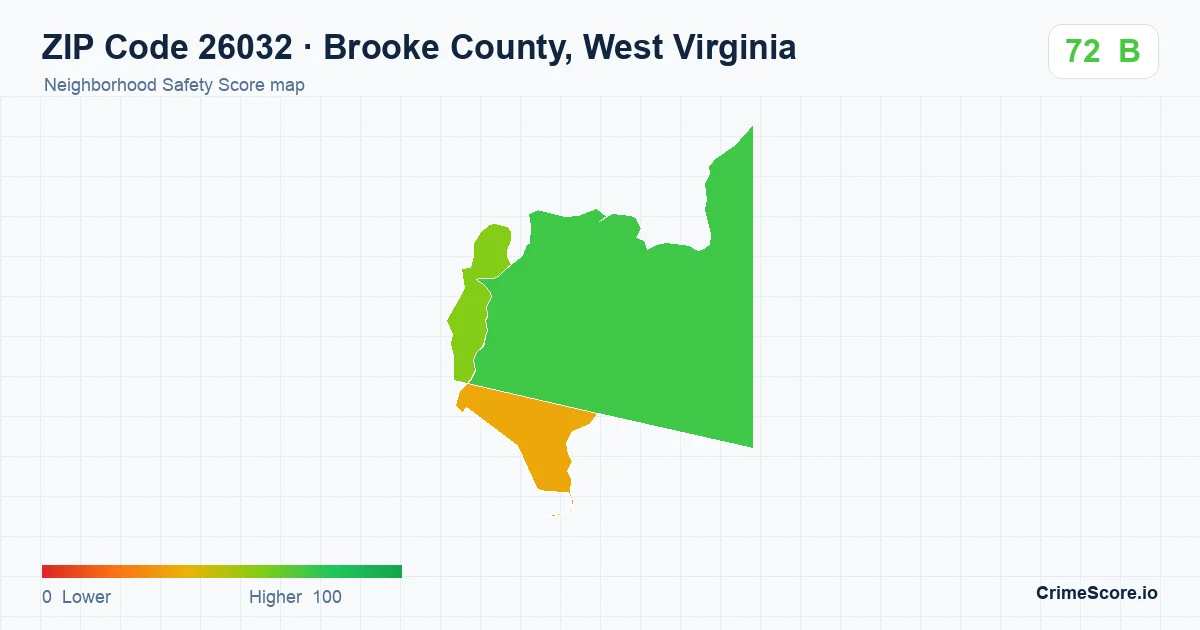 ZIP Code 26032 in Brooke County, West Virginia neighborhood Safety Score map