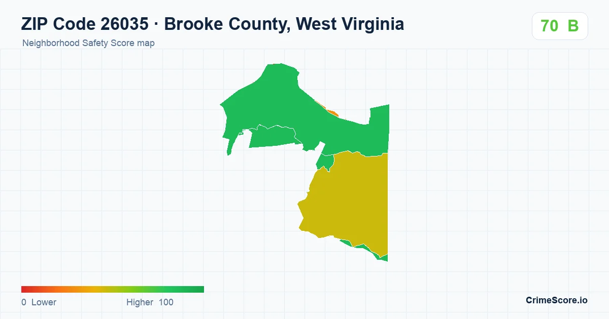ZIP Code 26035 in Brooke County, West Virginia neighborhood Safety Score map