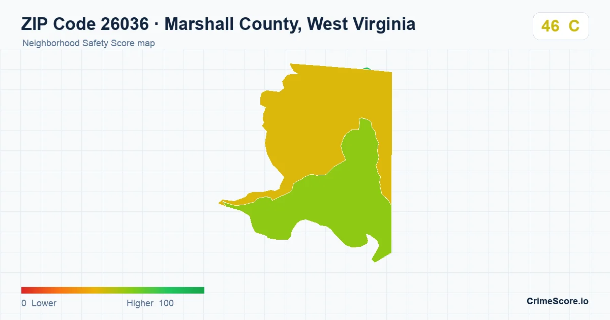 ZIP Code 26036 in Marshall County, West Virginia neighborhood Safety Score map