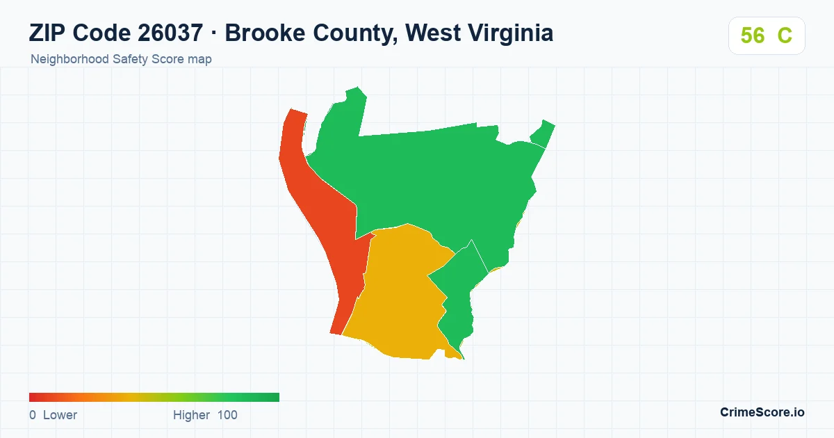 ZIP Code 26037 in Brooke County, West Virginia neighborhood Safety Score map