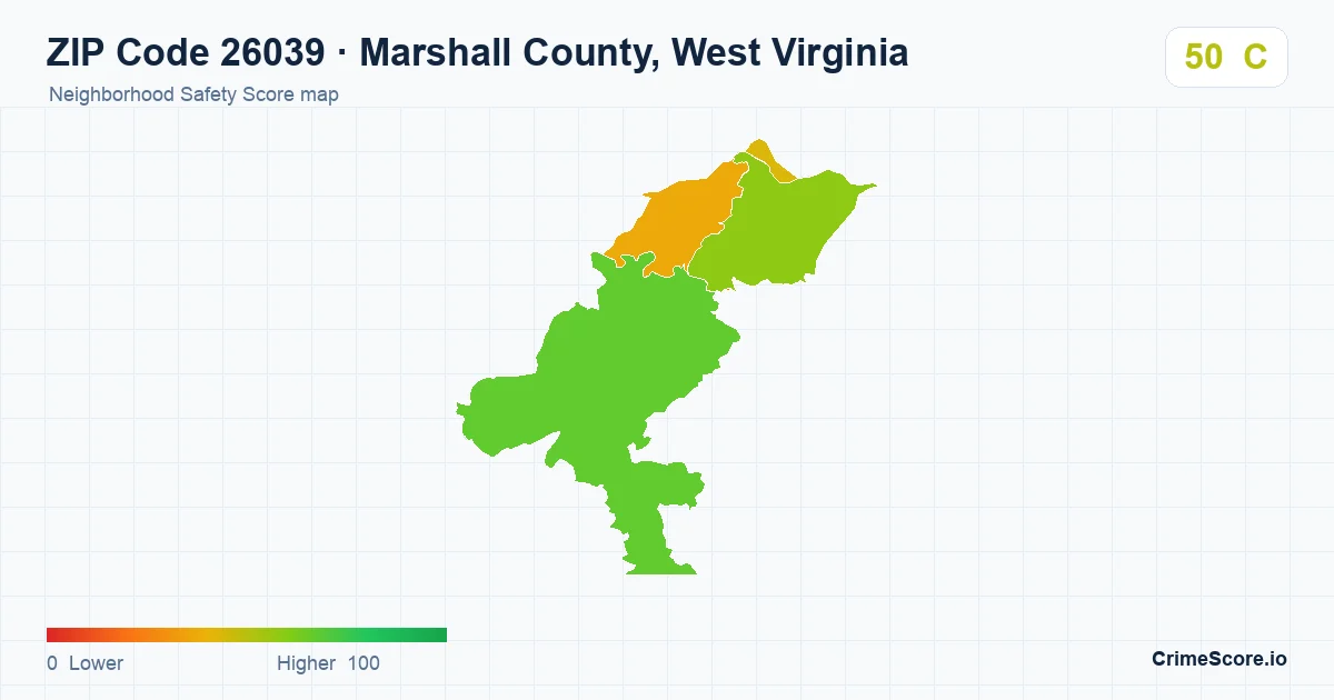ZIP Code 26039 in Marshall County, West Virginia neighborhood Safety Score map