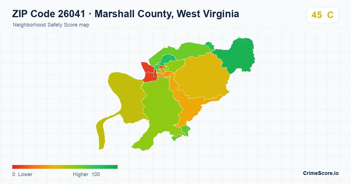 ZIP Code 26041 in Marshall County, West Virginia neighborhood Safety Score map
