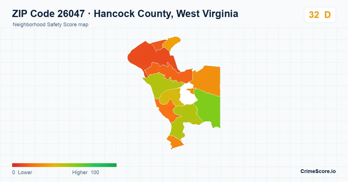 ZIP Code 26047 in Hancock County, West Virginia neighborhood Safety Score map