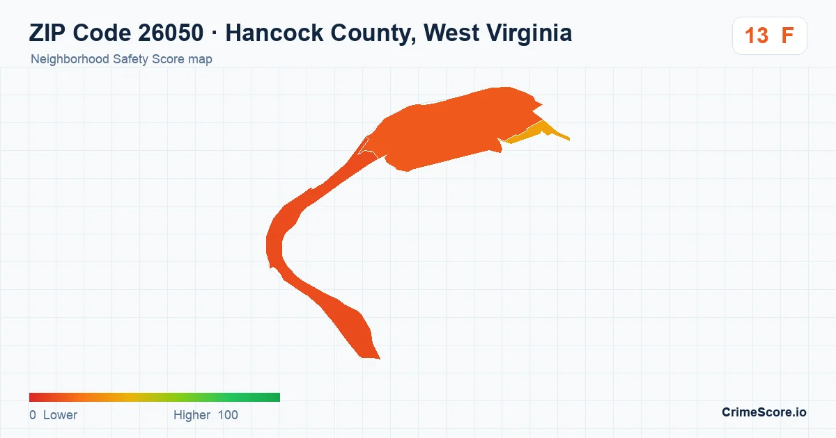 ZIP Code 26050 in Hancock County, West Virginia neighborhood Safety Score map