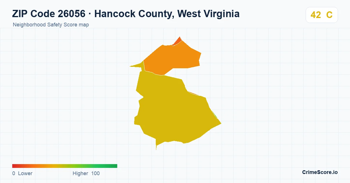 ZIP Code 26056 in Hancock County, West Virginia neighborhood Safety Score map