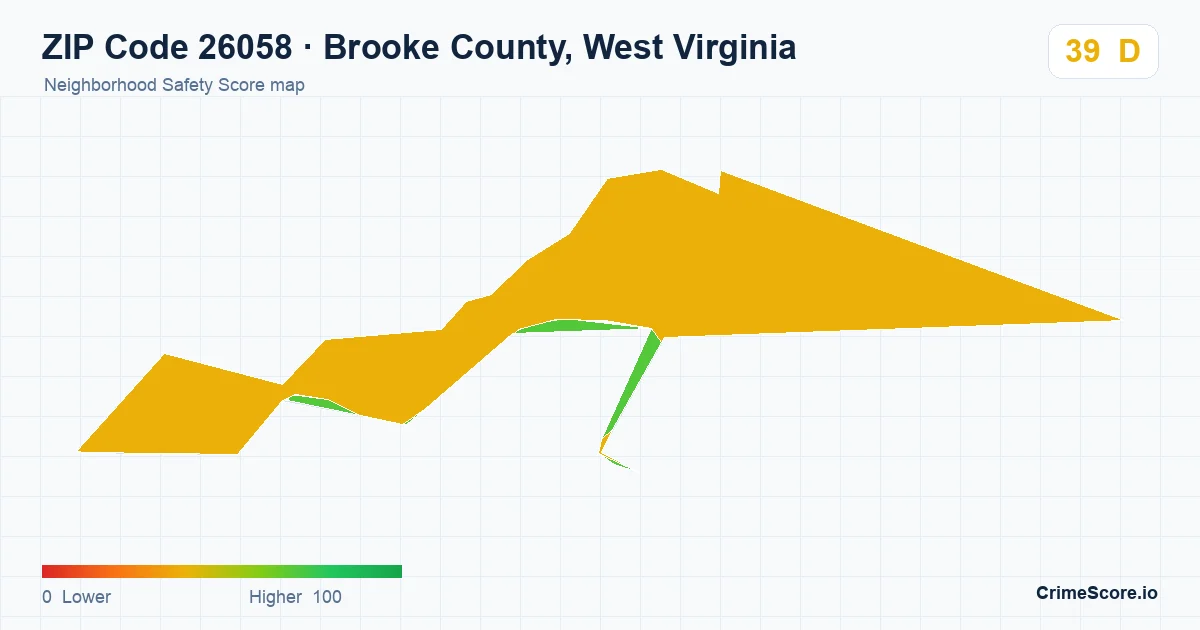 ZIP Code 26058 in Brooke County, West Virginia neighborhood Safety Score map