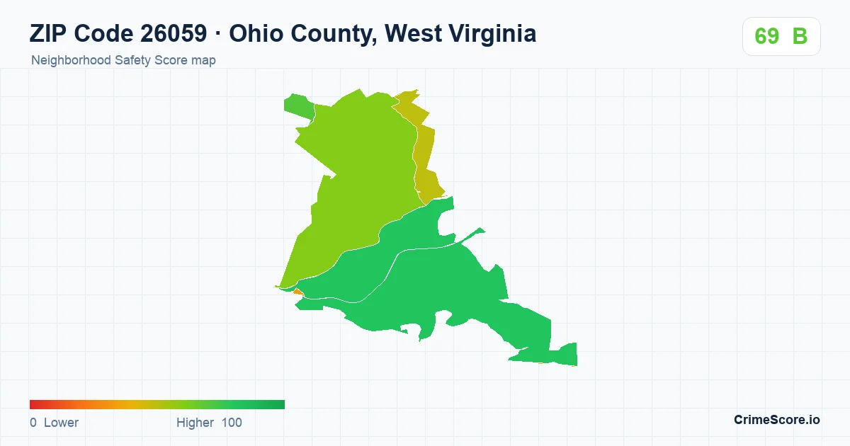 ZIP Code 26059 in Ohio County, West Virginia neighborhood Safety Score map