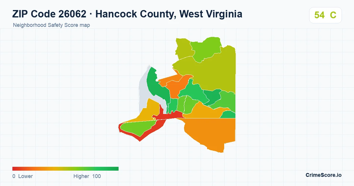 ZIP Code 26062 in Hancock County, West Virginia neighborhood Safety Score map