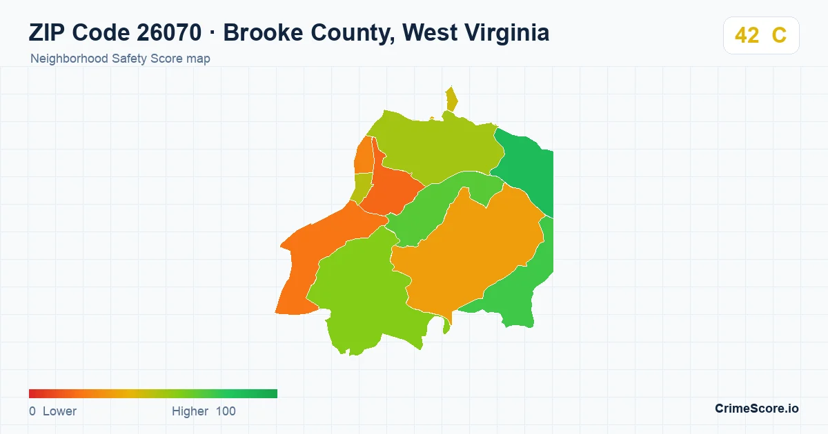 ZIP Code 26070 in Brooke County, West Virginia neighborhood Safety Score map