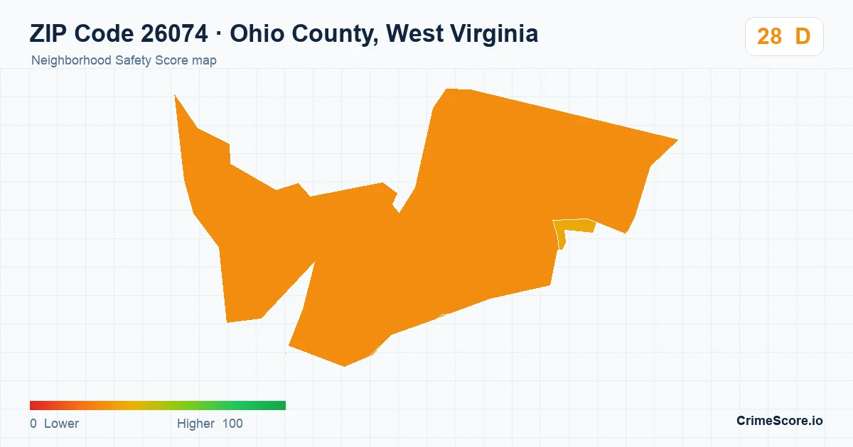 ZIP Code 26074 in Ohio County, West Virginia neighborhood Safety Score map