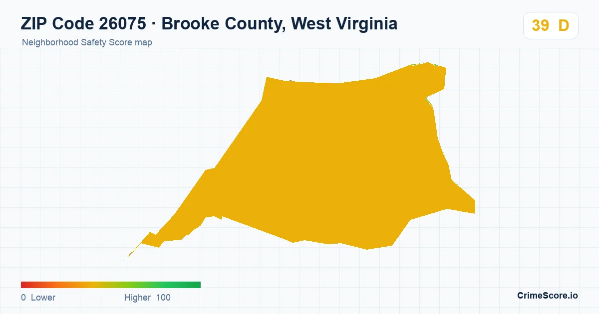 ZIP Code 26075 in Brooke County, West Virginia neighborhood Safety Score map