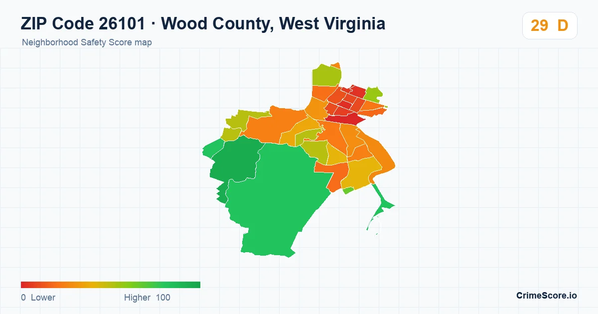 ZIP Code 26101 in Wood County, West Virginia neighborhood Safety Score map