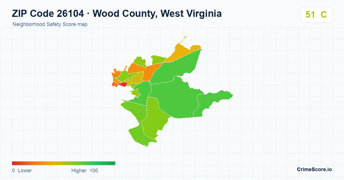 ZIP Code 26104 in Wood County, West Virginia neighborhood Safety Score map
