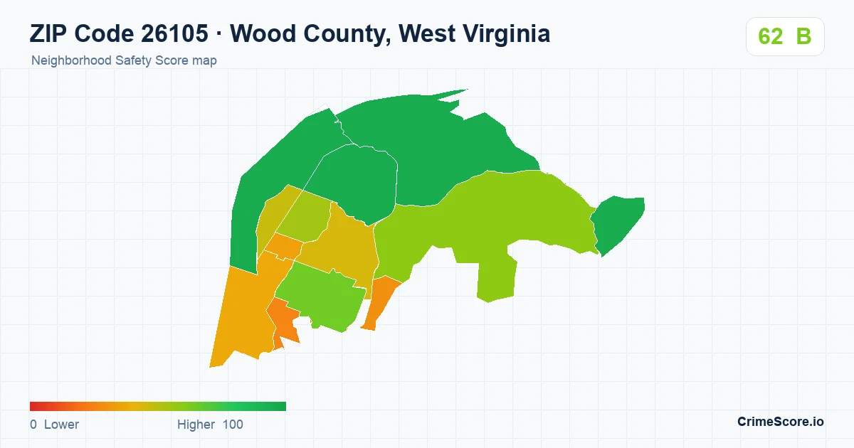 ZIP Code 26105 in Wood County, West Virginia neighborhood Safety Score map