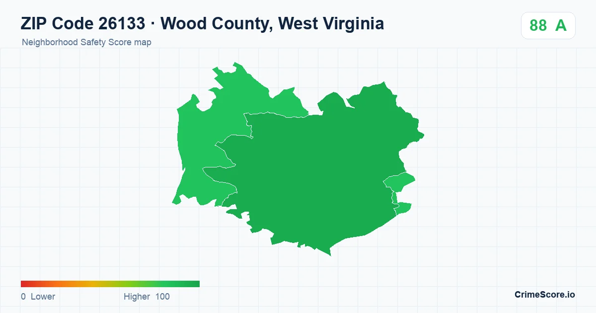 ZIP Code 26133 in Wood County, West Virginia neighborhood Safety Score map