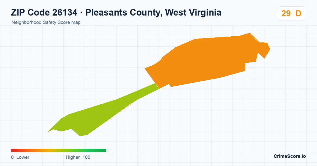 ZIP Code 26134 in Pleasants County, West Virginia neighborhood Safety Score map