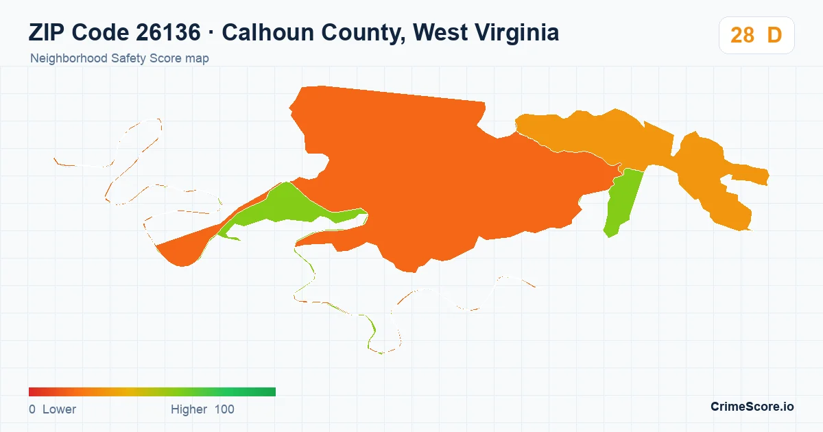 ZIP Code 26136 in Calhoun County, West Virginia neighborhood Safety Score map