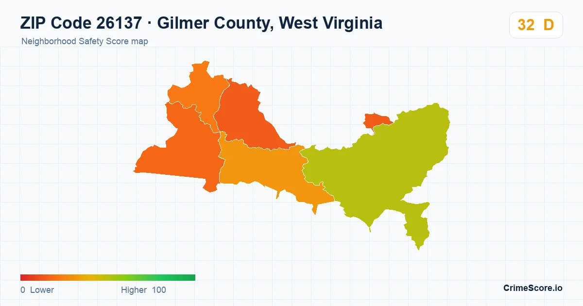 ZIP Code 26137 in Gilmer County, West Virginia neighborhood Safety Score map