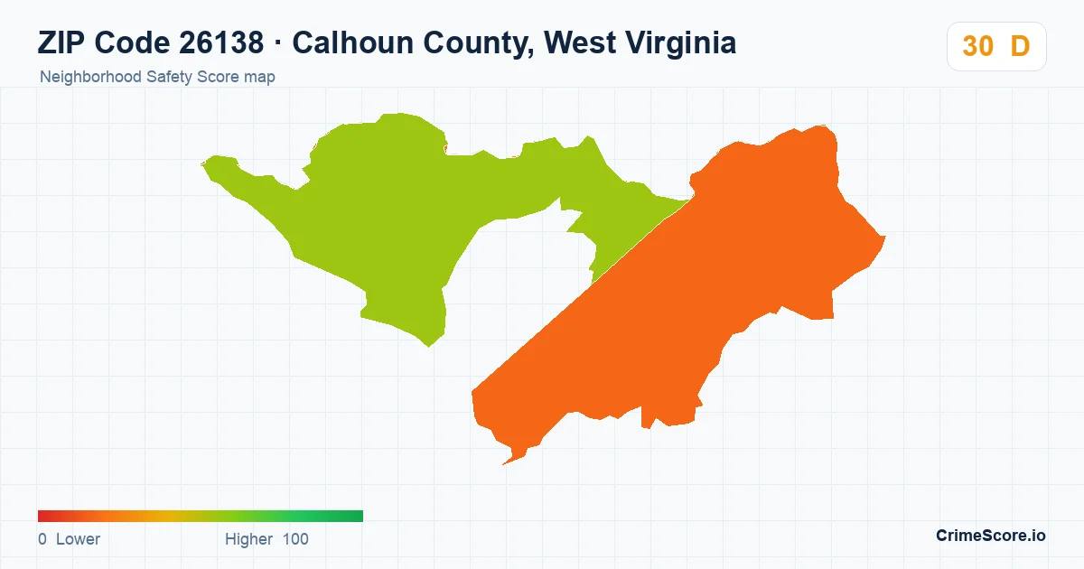 ZIP Code 26138 in Calhoun County, West Virginia neighborhood Safety Score map