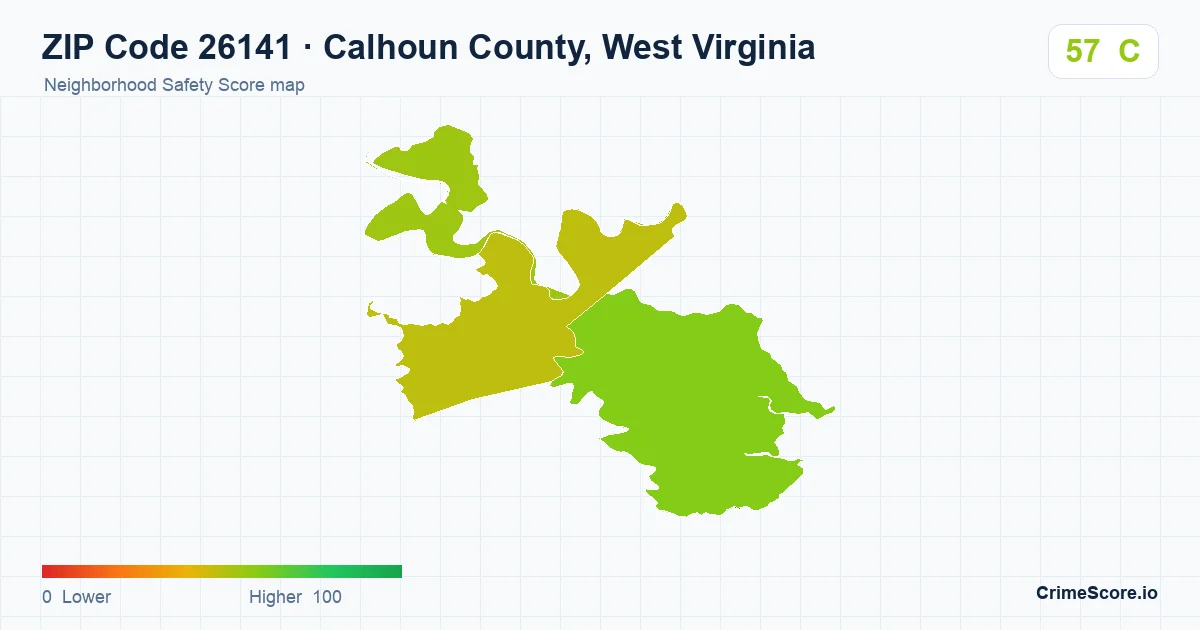 ZIP Code 26141 in Calhoun County, West Virginia neighborhood Safety Score map