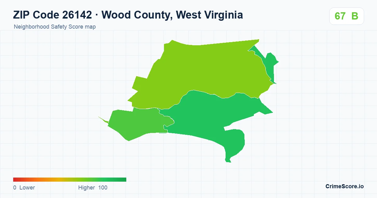 ZIP Code 26142 in Wood County, West Virginia neighborhood Safety Score map