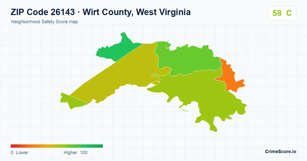 ZIP Code 26143 in Wirt County, West Virginia neighborhood Safety Score map