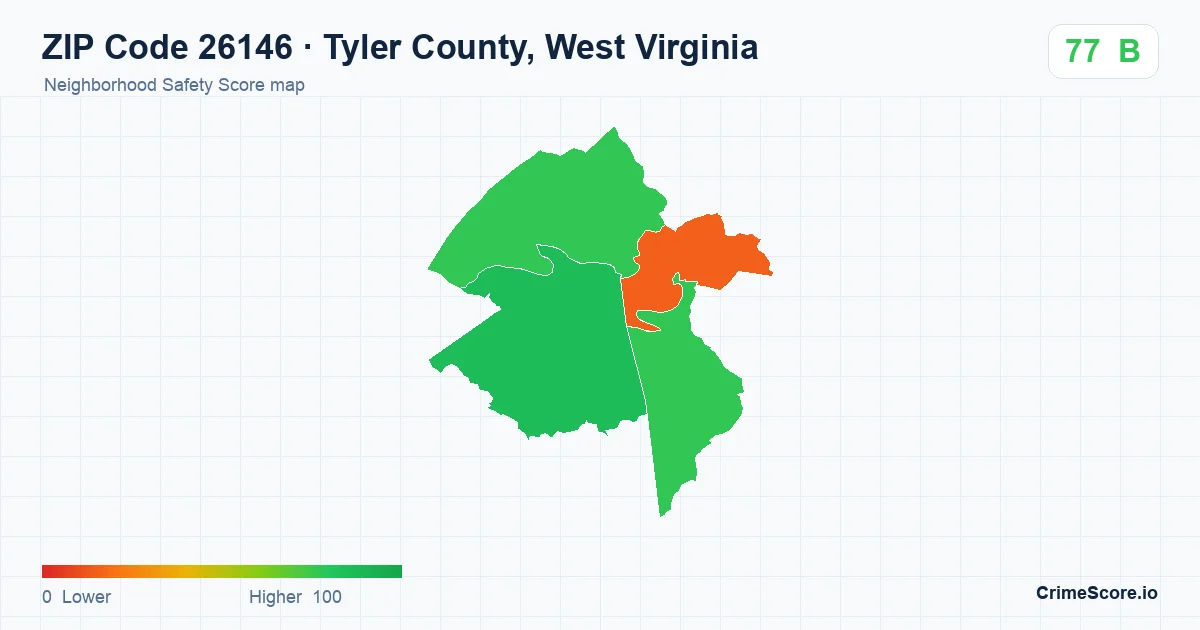 ZIP Code 26146 in Tyler County, West Virginia neighborhood Safety Score map