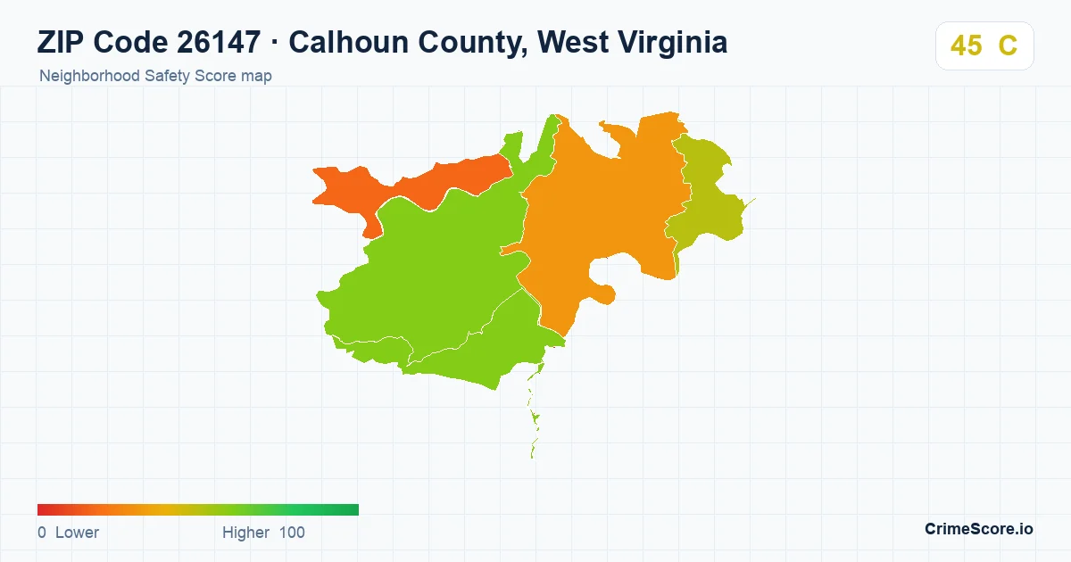ZIP Code 26147 in Calhoun County, West Virginia neighborhood Safety Score map