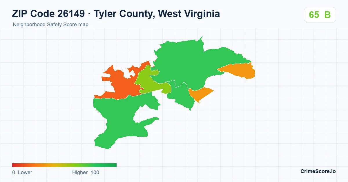 ZIP Code 26149 in Tyler County, West Virginia neighborhood Safety Score map