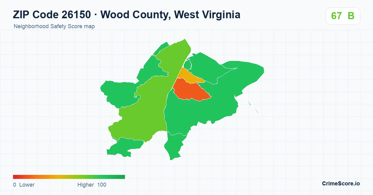 ZIP Code 26150 in Wood County, West Virginia neighborhood Safety Score map